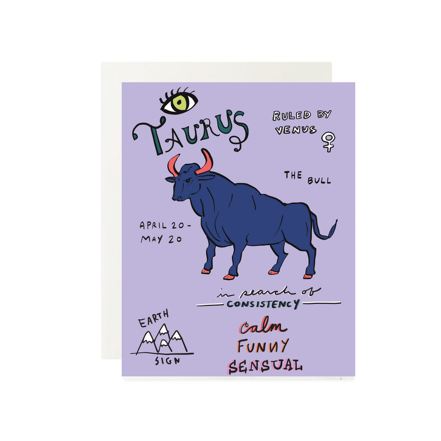 Zodiac Taurus Card, Card for Taurus Sign, The Bull Taurus Illustration