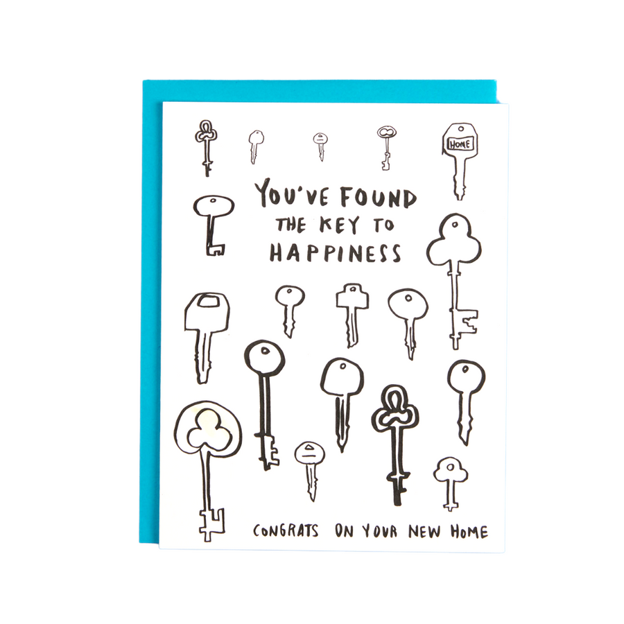 Congrats on your new home card, card for new homeowners, key to happiness. illustrations of house key