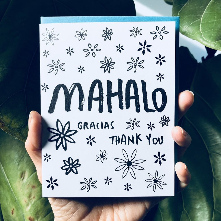 Hand illustrated thank you card mahalo, thank you card, gracias card
